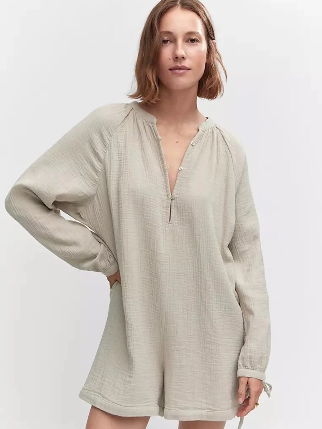 Mango Muslin 100% Cotton Long-Sleeve Short Romper